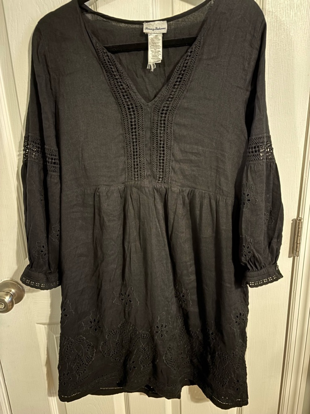 😍Tommy Bahama Black Cotton /Linen-Blend Dress